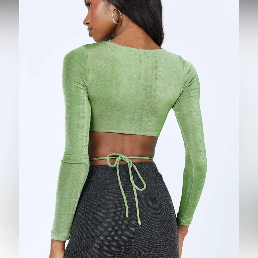 Princess Polly Jocelyn Long Sleeve Top Green Size 4